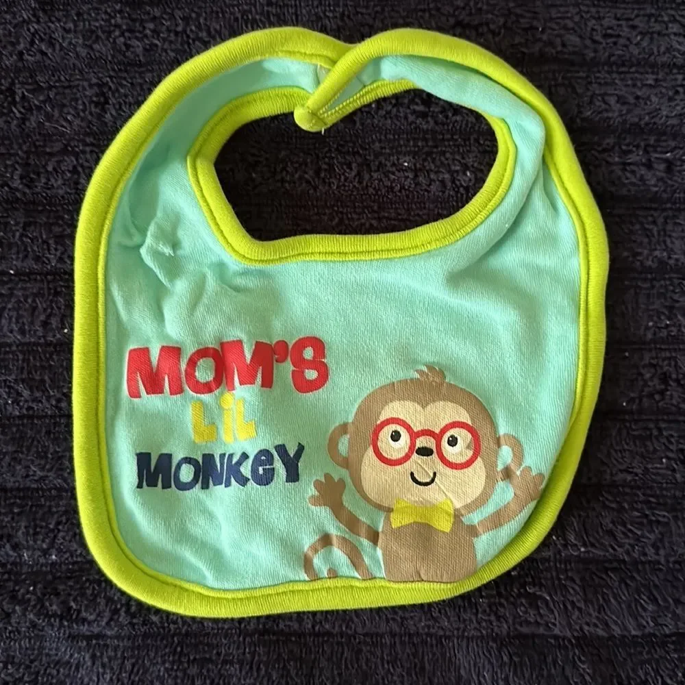 Carter's Baby Bibs Set of 3 Monkey Theme Blue Green Unisex Infant Feeding